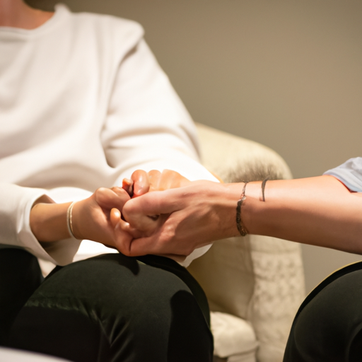 זוג במצוקה מחזיק ידיים בזמן השתתפות במפגש טיפולי.