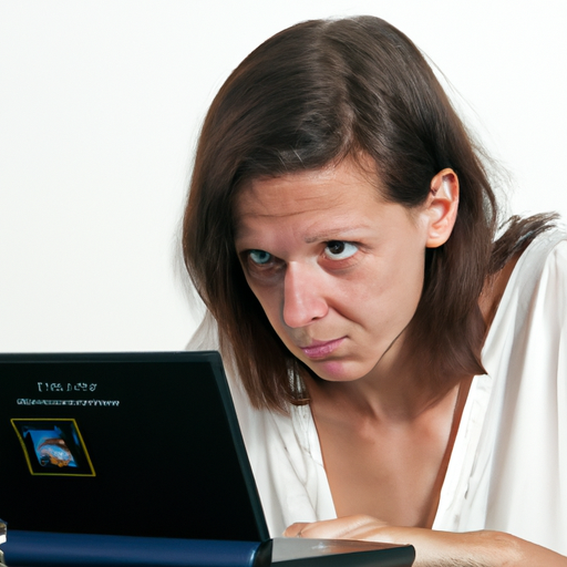 תמונה של אדם מסתכל על המחשב הנייד שלו בהבעה מודאגת, המייצגת את החשיבות של הבנת הסיכונים הכרוכים בהלוואות מהירות.